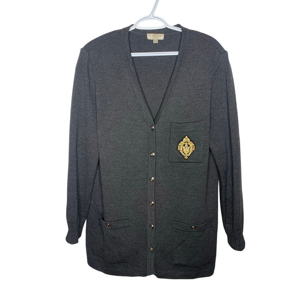 St. John Sport Collegiate Preppy Wool Blend Cardigan Sweater